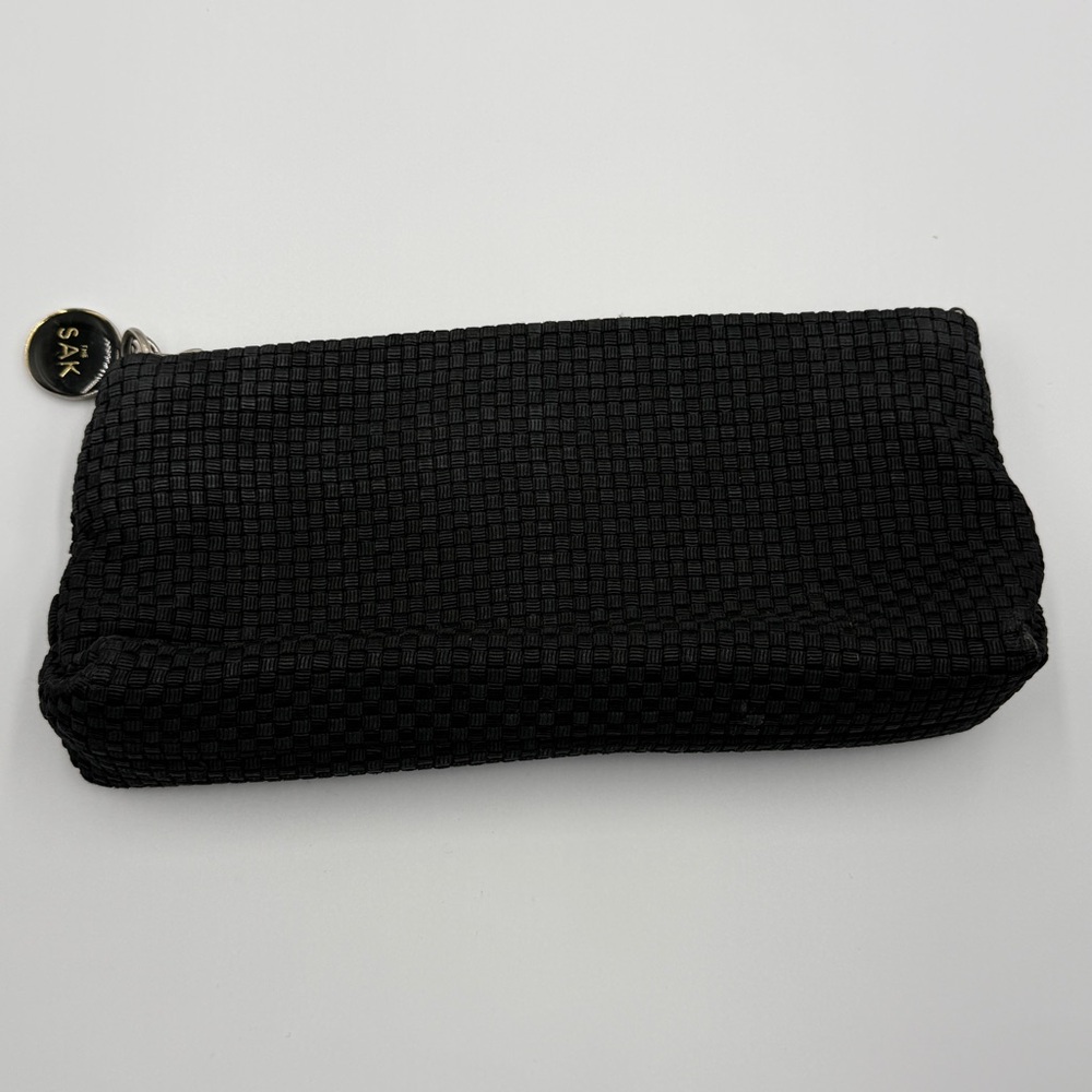 The Sak Black Woven Clutch Cosmetic Bag Purse Textured Fabric Zip Pouch